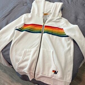Aviator Nation Five Stripe White Hoodie Unisex Large